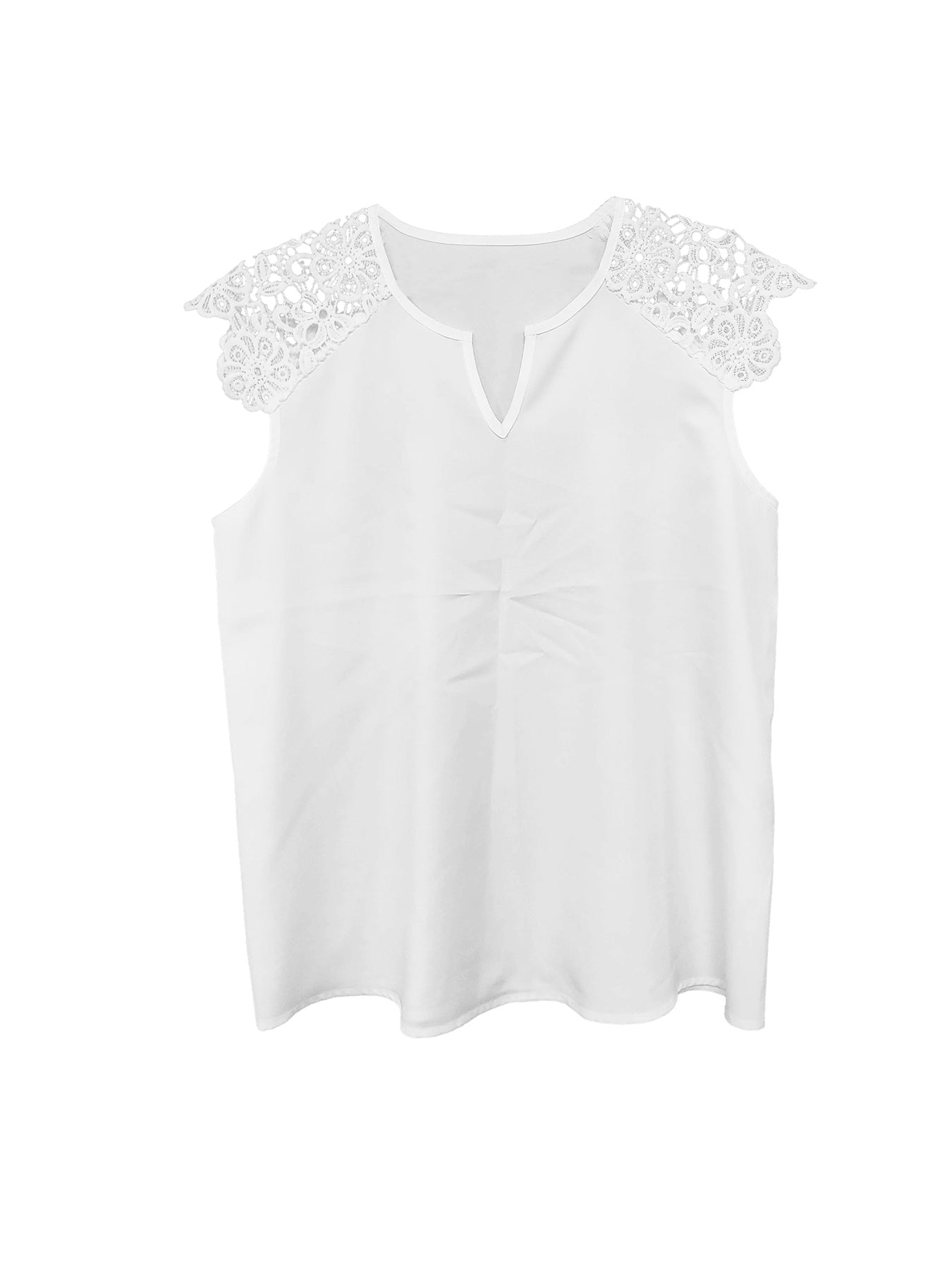 Ladies' Lace Notch Collar Shirt With Lace Patchwork Cuffs, Solid Color Casual Top