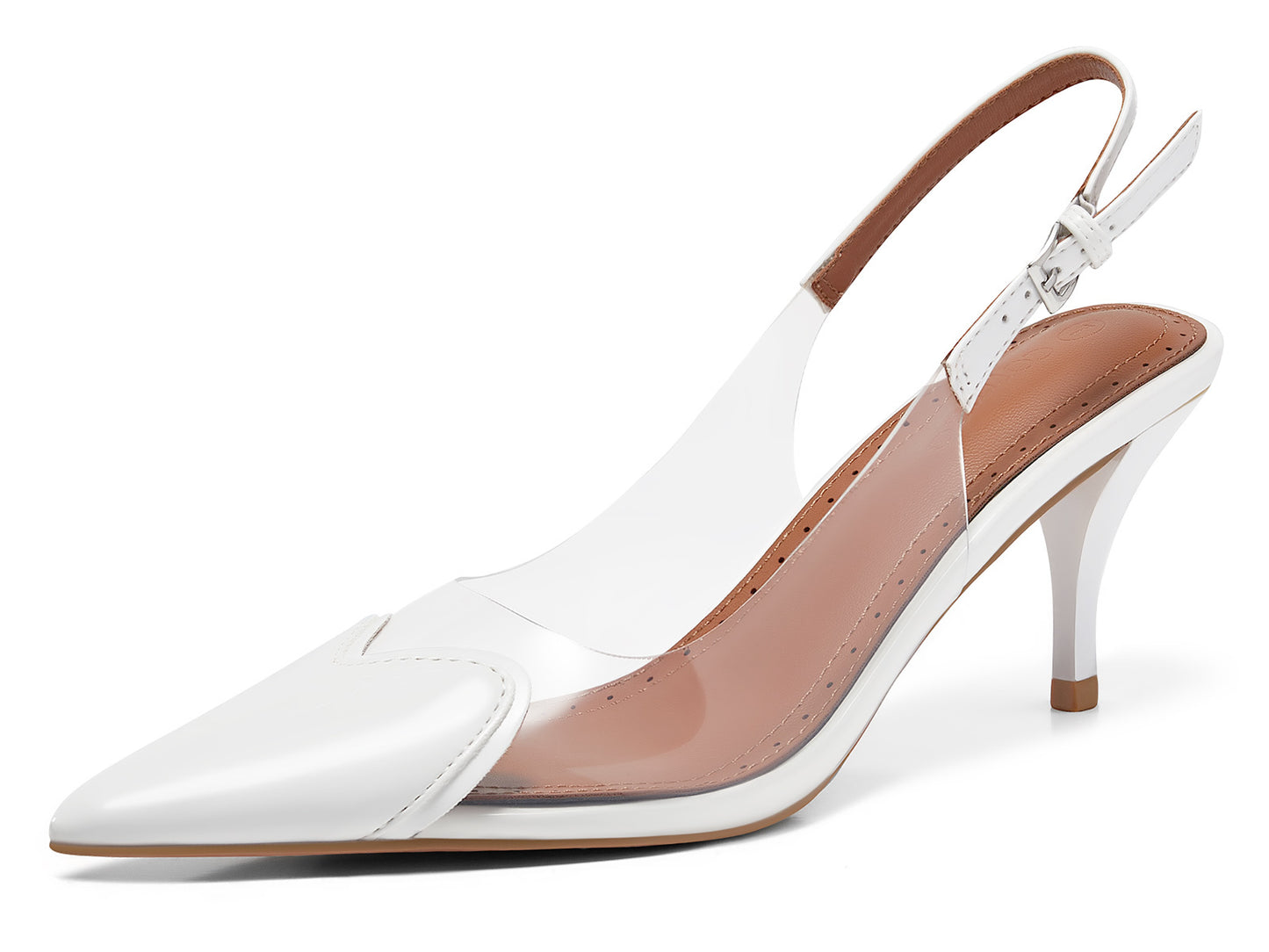 Womens Slingback Kitten Heels Clear Pumps Cute Heart Pointed Toe Party Dress Shoes