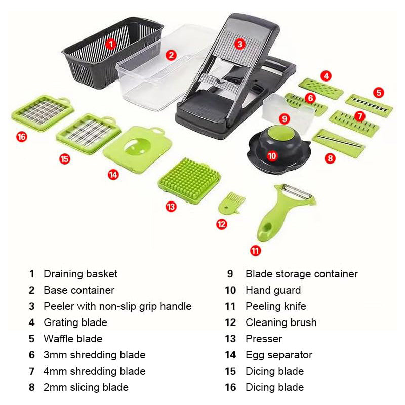 16in1 Vegetable Chopper, Fruit And Vegetable Slicer, Onion Cutter, Food Chopper With Container, Vegetable Cutter And Spiralizer Suitable For Onion Salads ,Essential Small Tools For Households