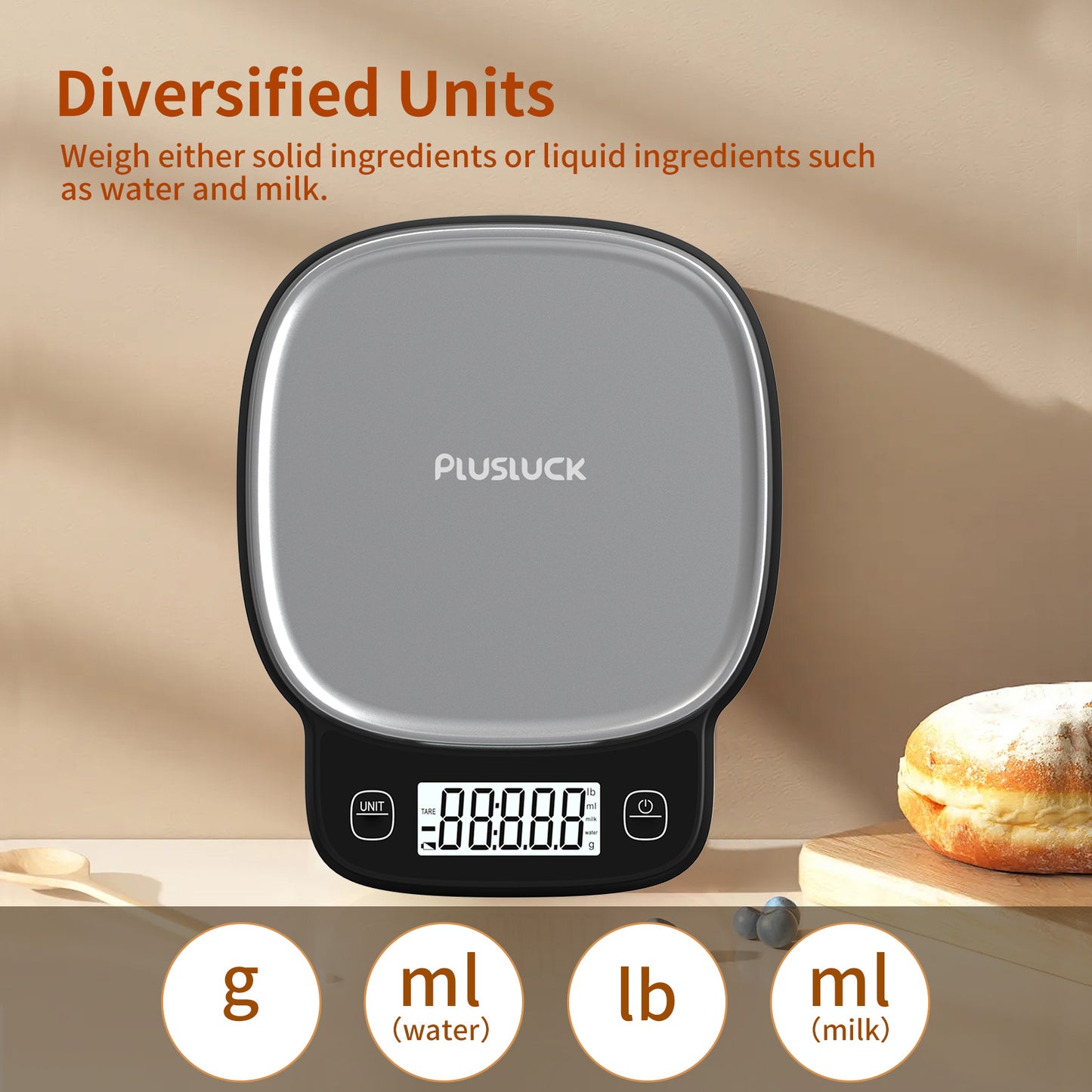 High Precision 0.1g Digital Kitchen Scale - Capacity 5kg, 304 Stainless Steel Surface, Multi-function LCD Display, One-click Peeling