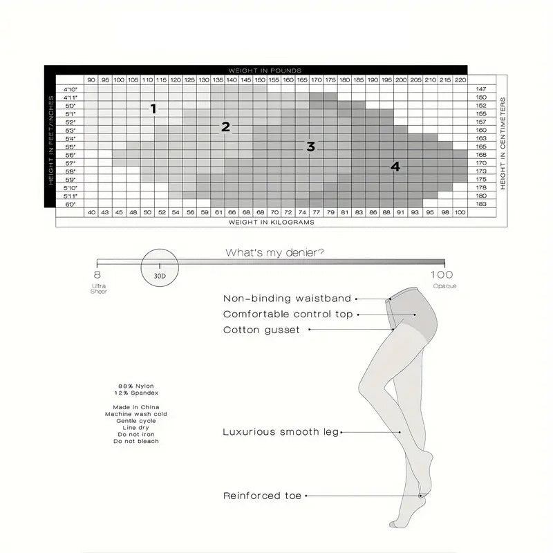 4 Pairs Women's Sheer Tights 20 Denier Control Top Pantyhose With Reinforced Toes