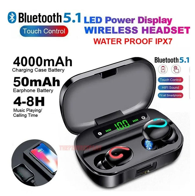Bluetooth 5.1 Headset TWS Wireless Earphones Mini Earbuds Stereo Headphones IPX7 - EBS PLATFORM INC.