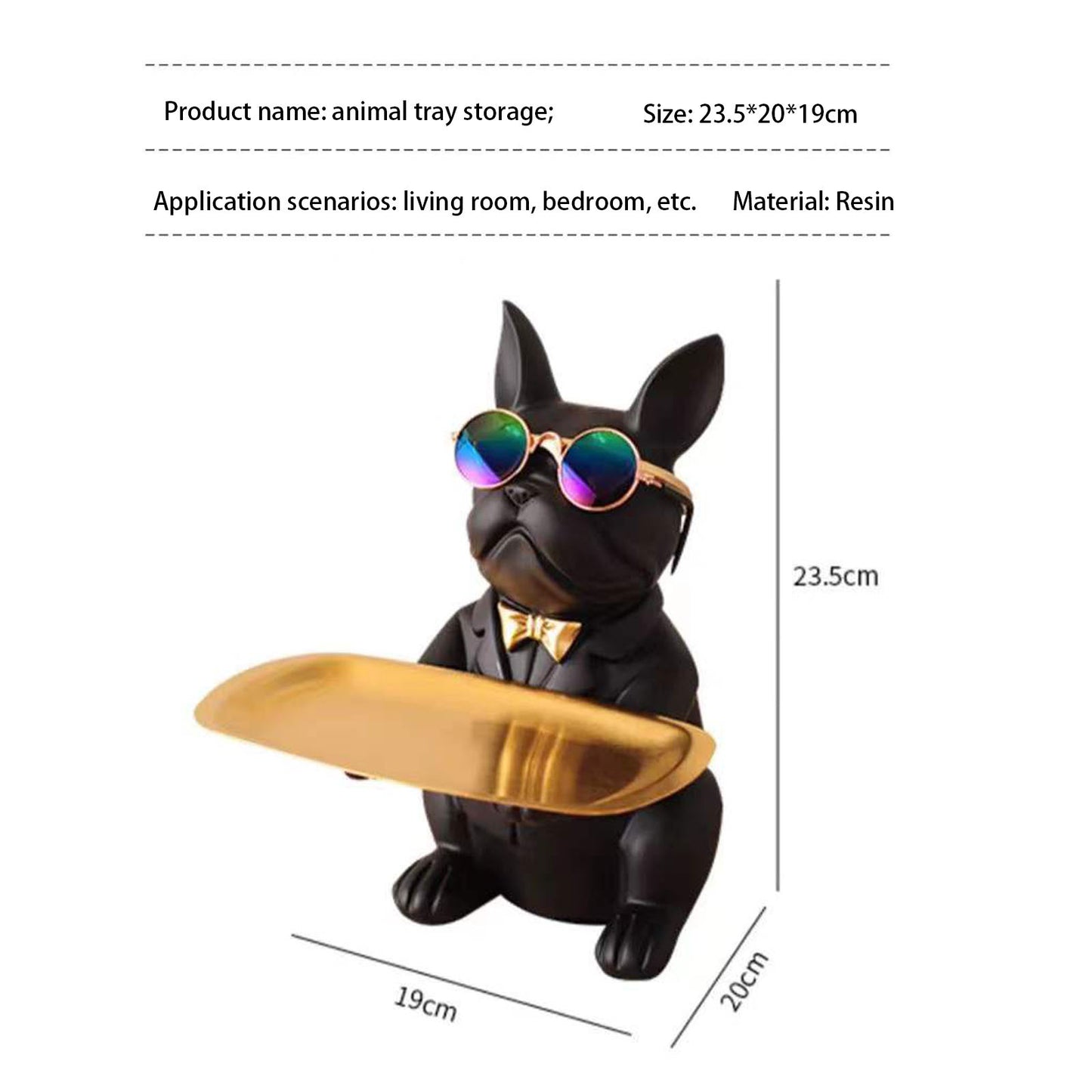 French Bulldog Statue Home Decoration, Cute Dog Statue With Tray French Bulldog Accessories Gift, Black Or Brown Sculpture Home Decoration Coin Savings Bank Storage Tray Black