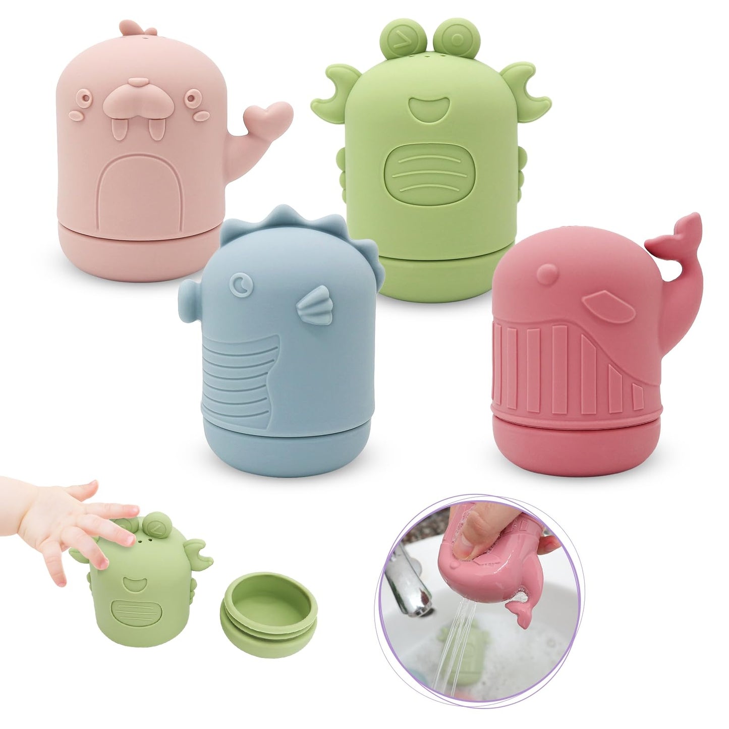 Baby Water Shower Toys Set, Bath Water Toys, Parent-child Interactive Toys, 4 Pieces --ocean Color- Safe Soft Rubber Material, The Bath Does Not Cry, Let The Baby Love The Bath - EBS PLATFORM INC.