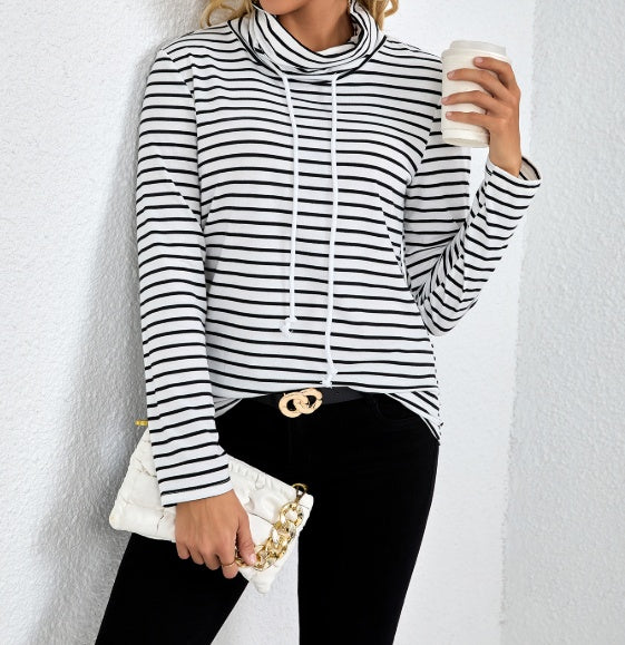 Ladies' Striped High Neck Fashionable Top