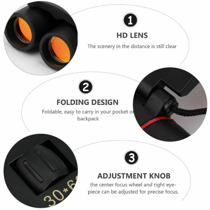 Binoculars 30x60 Zoom Outdoor Travel Compact Folding Telescope Hunting Day Night