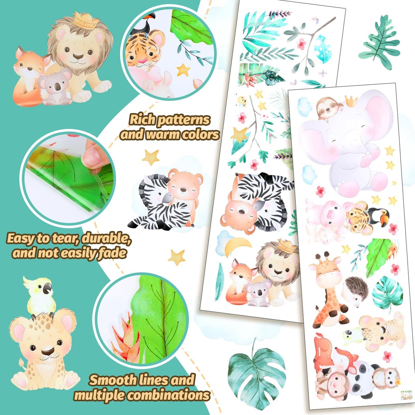 Wall Sticker Jungle Animals Wall Sticker Children's Room Animal Tree Wall Sticker Animal Party Elephant Giraffe Wall Sticker Children's Room Boy Baby Room Bedroom Wall Decoration,481-6789-MG