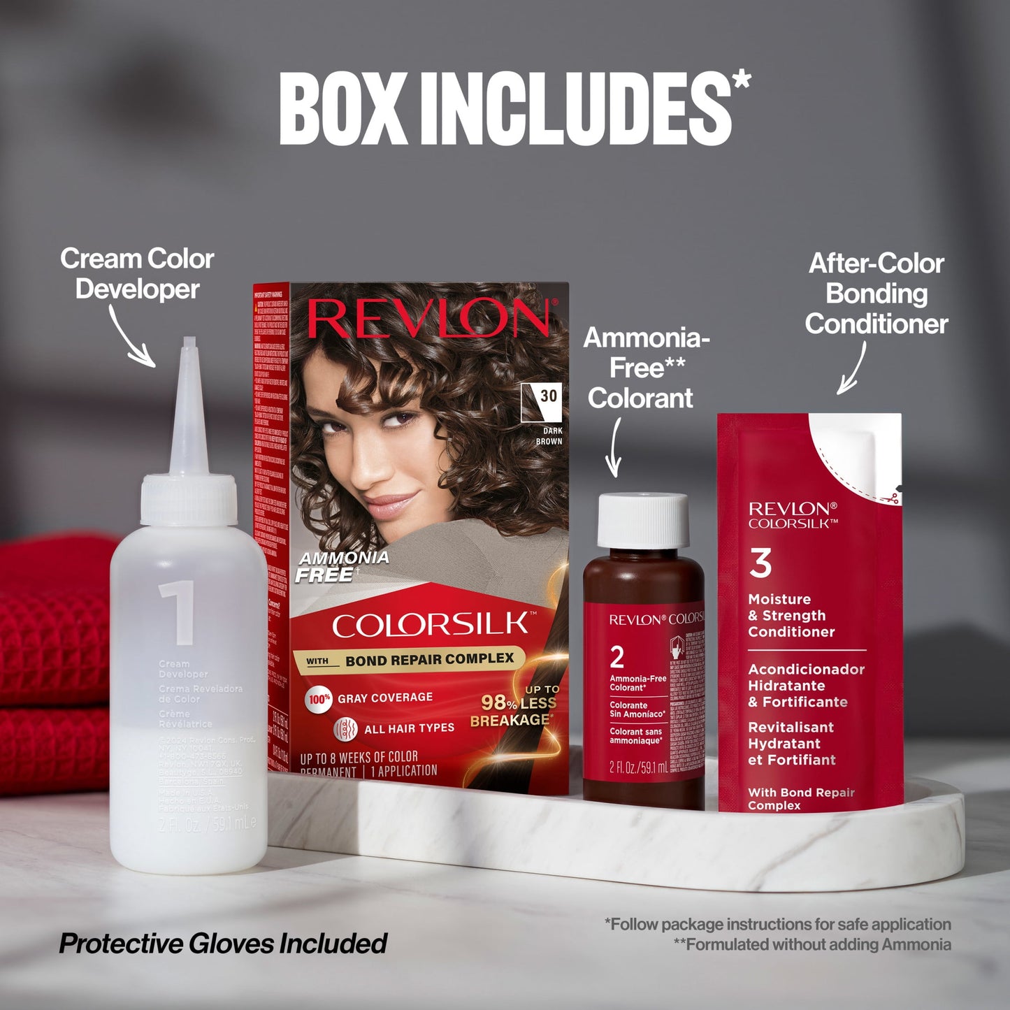 Revlon ColorSilk Permanent Hair Color, Bond Repair Complex, 45 Bright Auburn, 1 pack