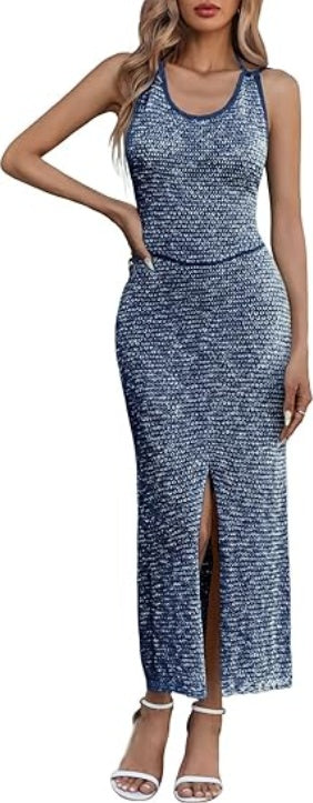 Saodimallsu Womens Backless Midi Dress Summer Beach Bodycon Halter Sleeveless Sexy Slit Cover Up Dresses