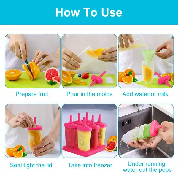 6Pcs Popsicle Molds Reusable Ice Cream DIY Ice Maker Ice Bar Maker Plastic Popsicle Mold For Homemade Iced Snacks
