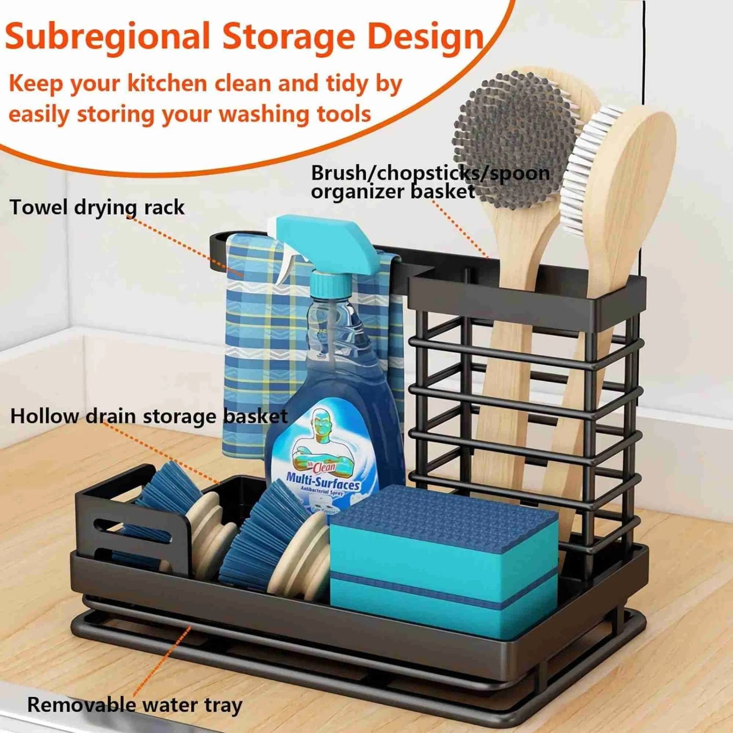 Kitchen Caddy Sink Organizer, Stainless Steel Sink Caddy Sponge Holder For Kitchen Sink