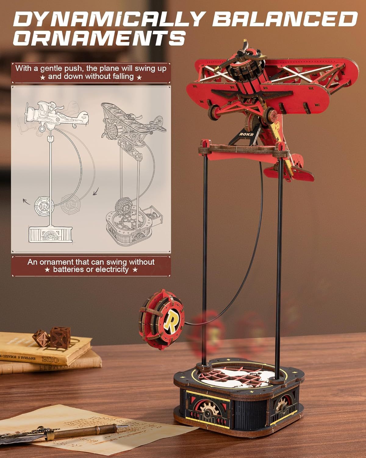 ROKR 3D Wooden Puzzle Kit - Gravity Swing Series Gladiator Fighter With Moving Mechanism, Challenging DIY Building Project For Adult Model Enthusiasts - EBS PLATFORM INC.