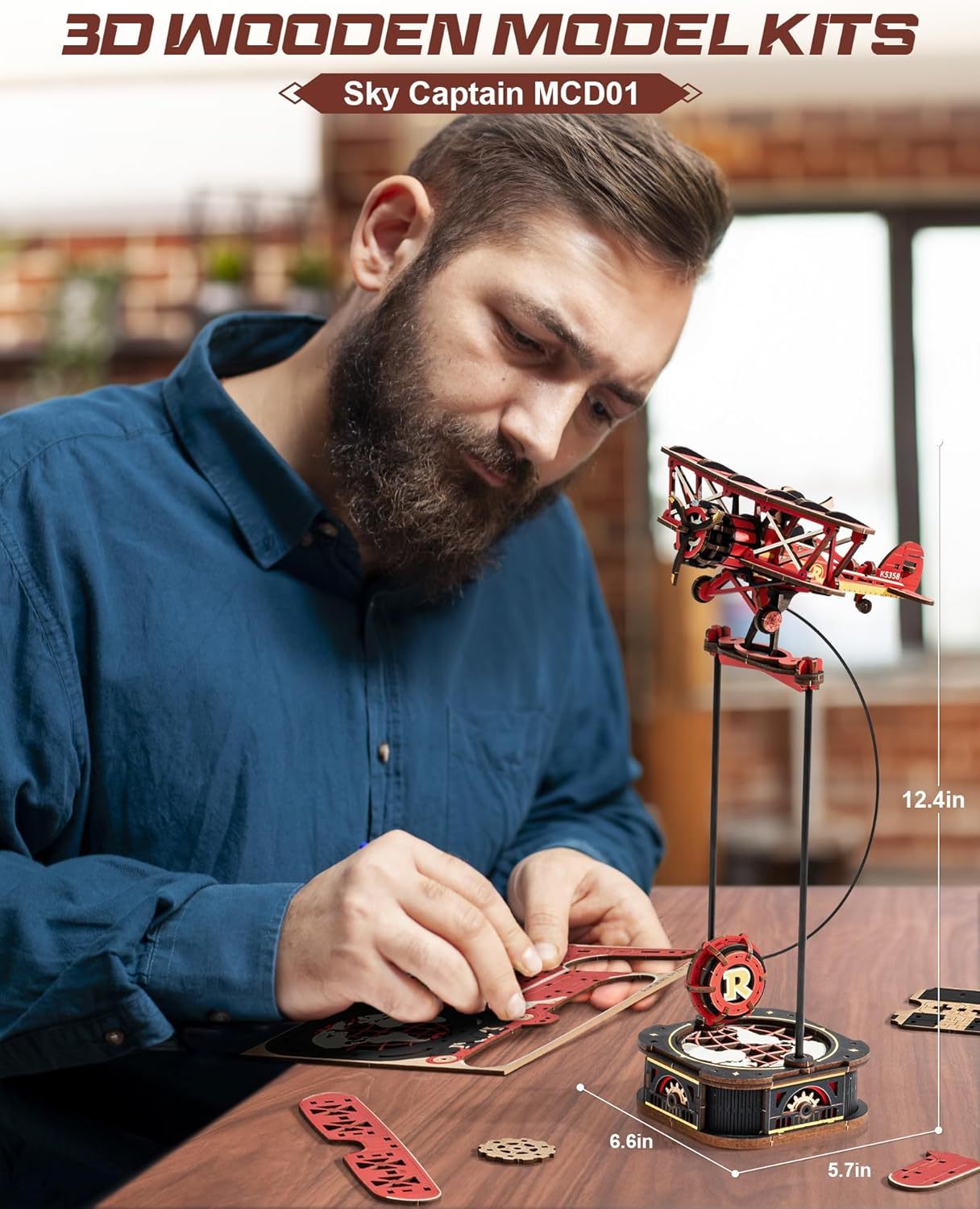 ROKR 3D Wooden Puzzle Kit - Gravity Swing Series Gladiator Fighter With Moving Mechanism, Challenging DIY Building Project For Adult Model Enthusiasts - EBS PLATFORM INC.