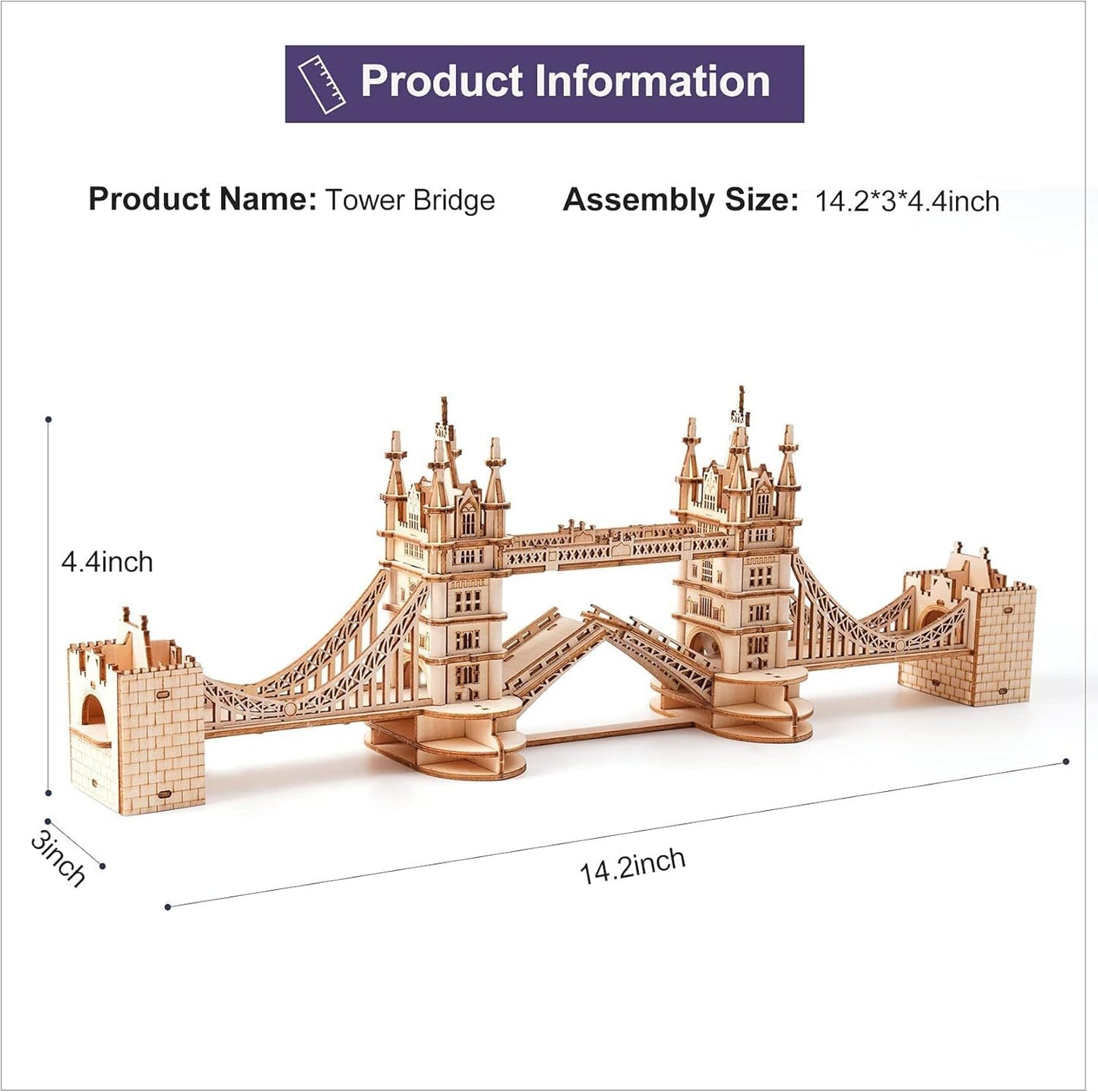 ROBOTIME 3D Wooden Puzzle London Tower Bridge Model Kit For Adults Xmas Gifts TG412 - EBS PLATFORM INC.
