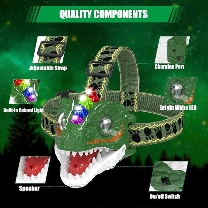 Awesome Dinosaur Headlamp With Light And Music, Perfect Costume Props For Party Activities, Good Stuff For Children's Early Education - EBS PLATFORM INC.
