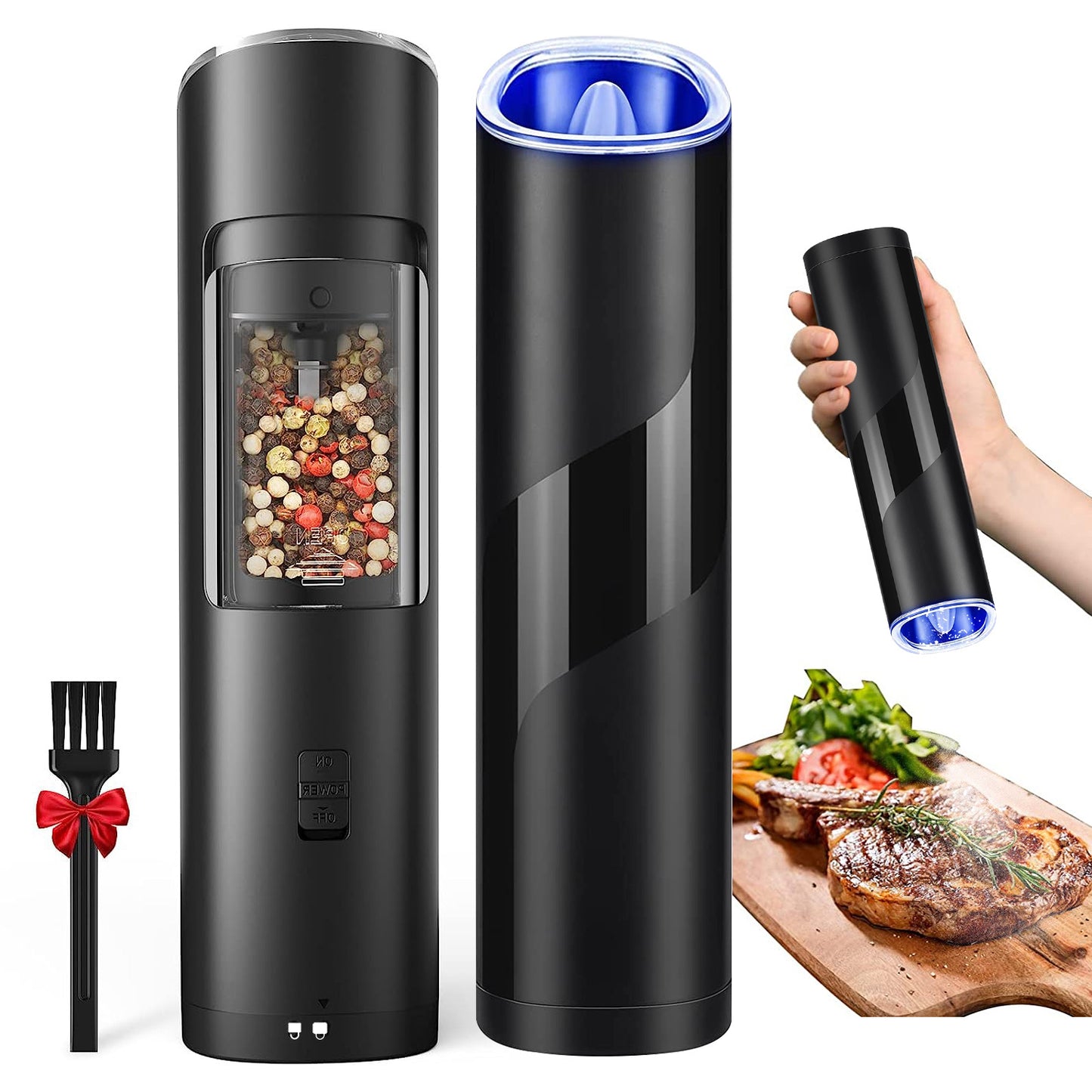 Electric Salt And Pepper Grinder Automatic Gravity Sensor Battery Powered Salt Mill LED Indicator Adjustable Coarseness One Hand Easy Operation