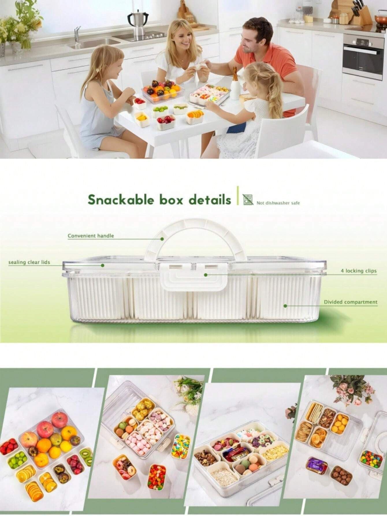 Portable Snack Box With Lid And Handle For Travel And Beach Use, Can Hold Cooked Vegetables And Fruits, 1 Piece