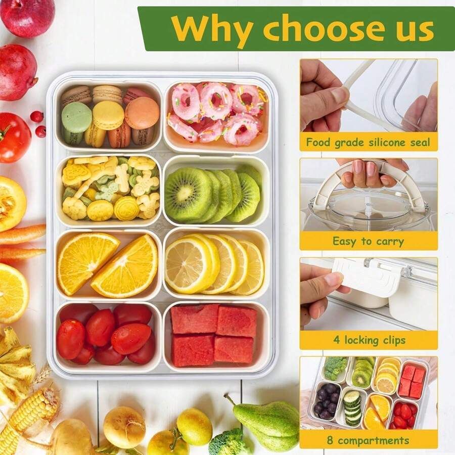 Portable Snack Box With Lid And Handle For Travel And Beach Use, Can Hold Cooked Vegetables And Fruits, 1 Piece