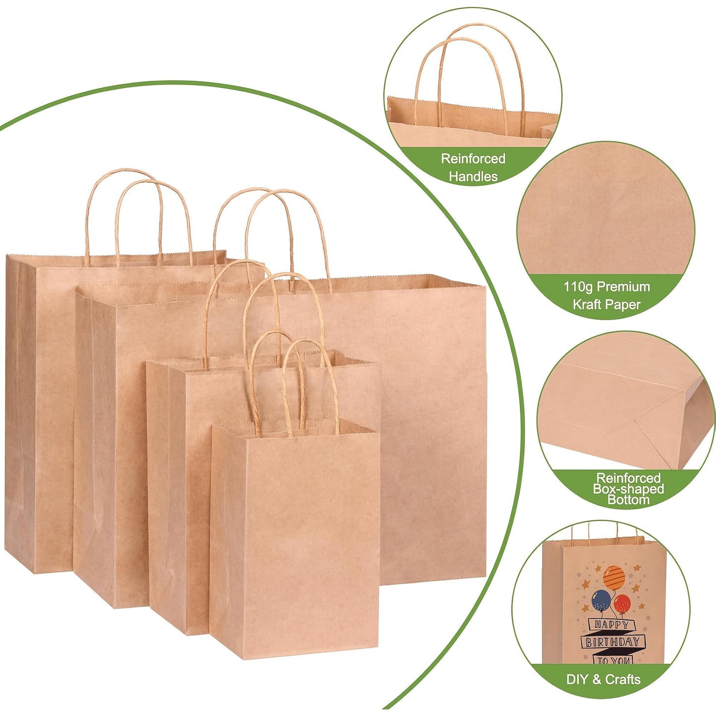 40 Pcs Kraft Paper Gift Bags With Handles In Various Sizes Suitable For Store Retail Goods And Christmas Birthday Wedding Party Gifts