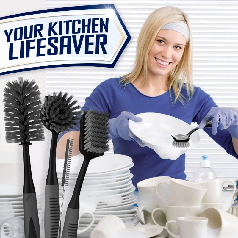 Dish Brush Set Of 4 With Bottle Water Brush Dish Scrub Brush Straw Brush Black