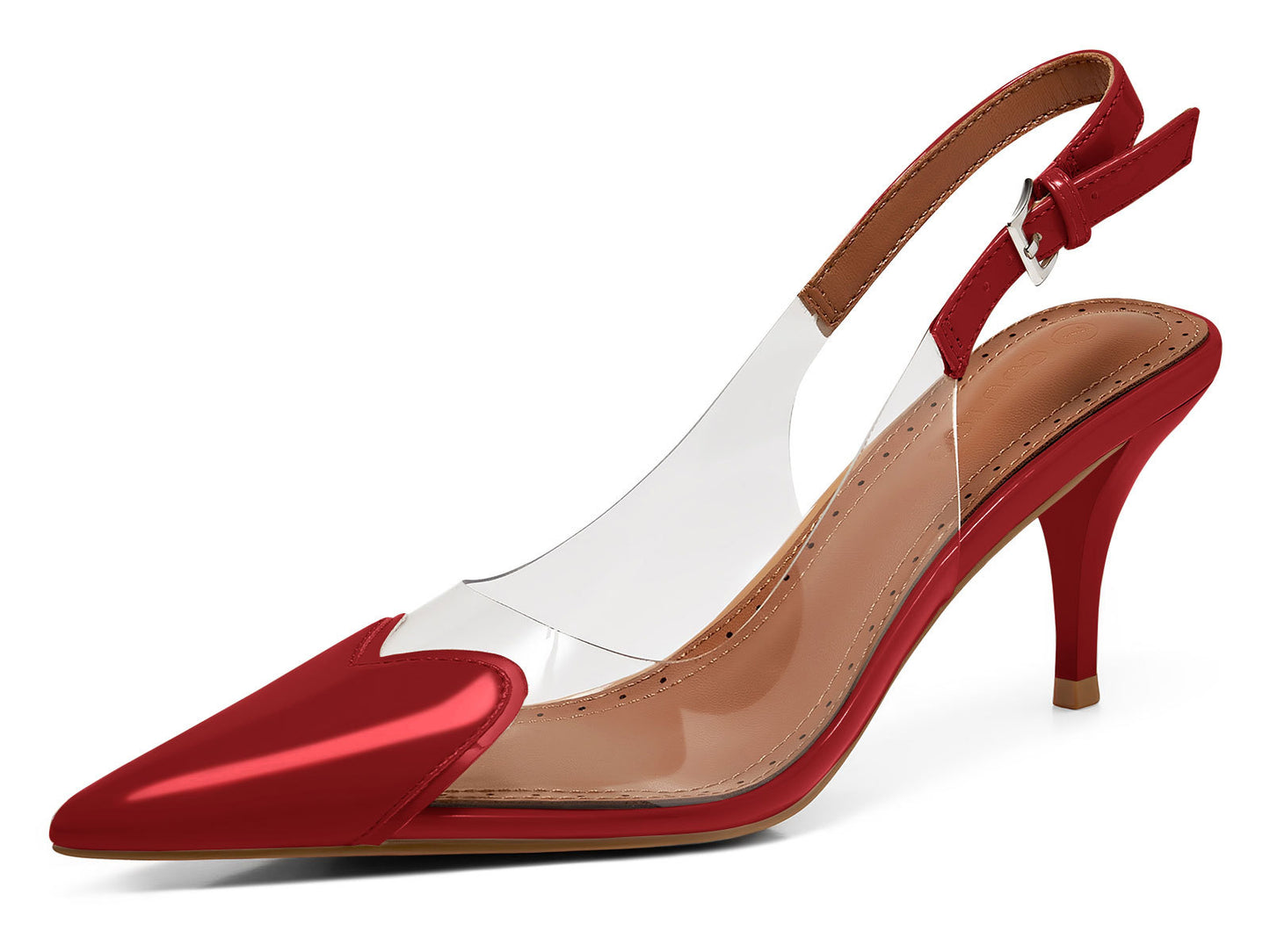 Womens Slingback Kitten Heels Clear Pumps Cute Heart Pointed Toe Party Dress Shoes