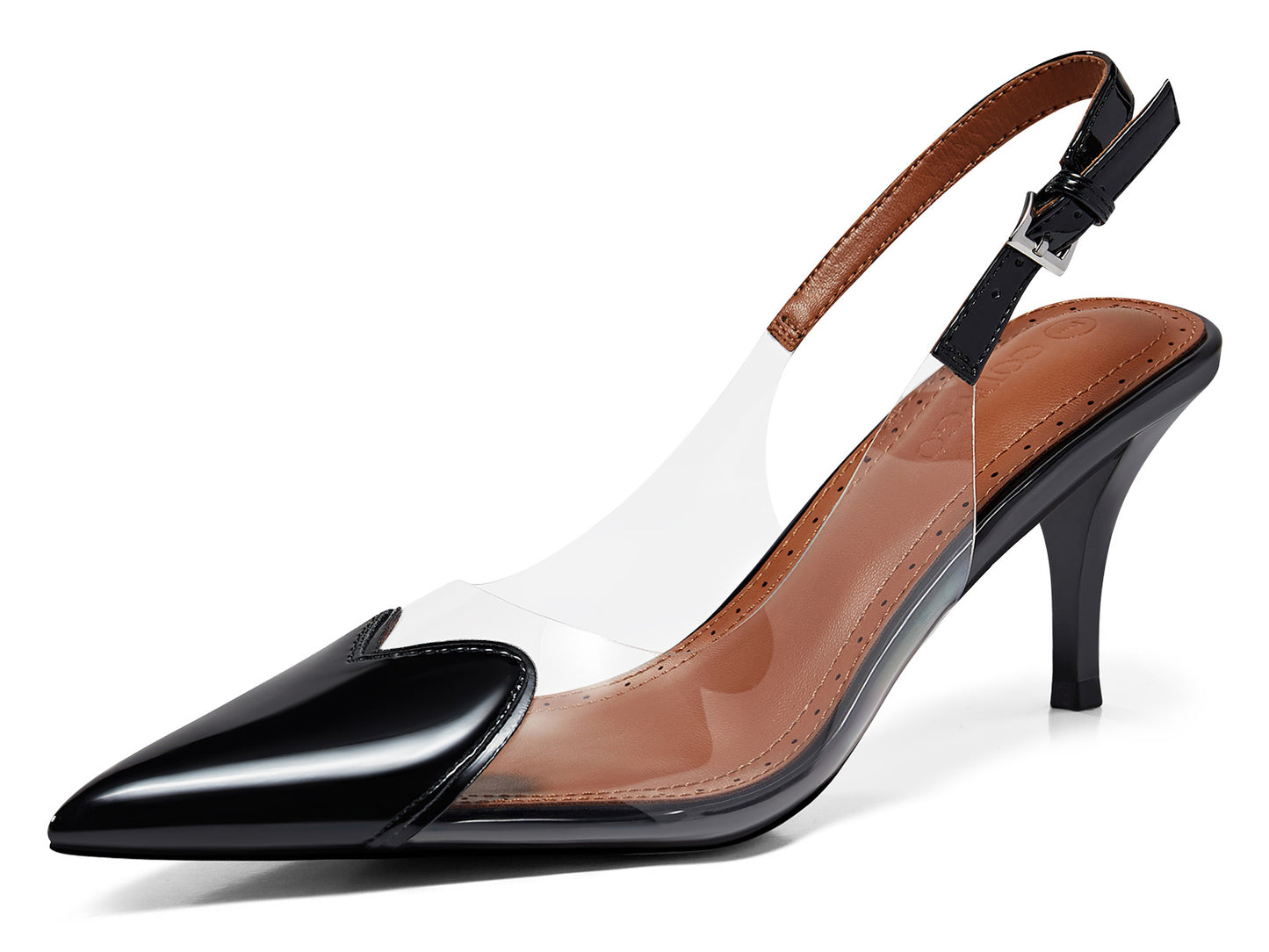 Womens Slingback Kitten Heels Clear Pumps Cute Heart Pointed Toe Party Dress Shoes