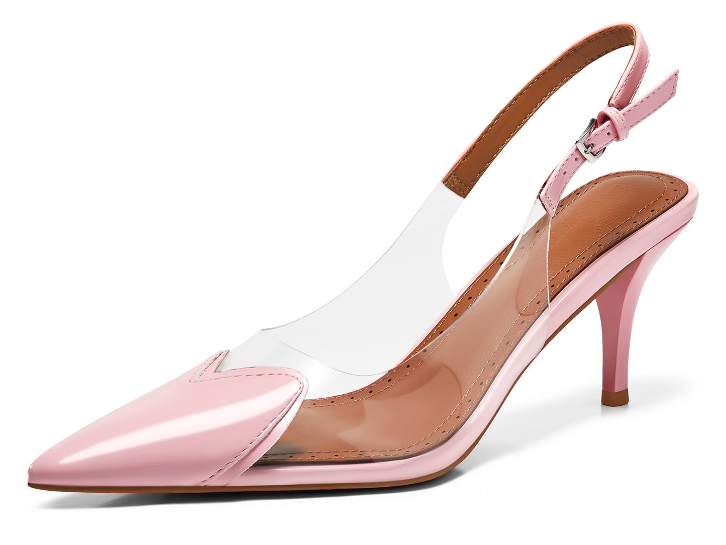 Womens Slingback Kitten Heels Clear Pumps Cute Heart Pointed Toe Party Dress Shoes