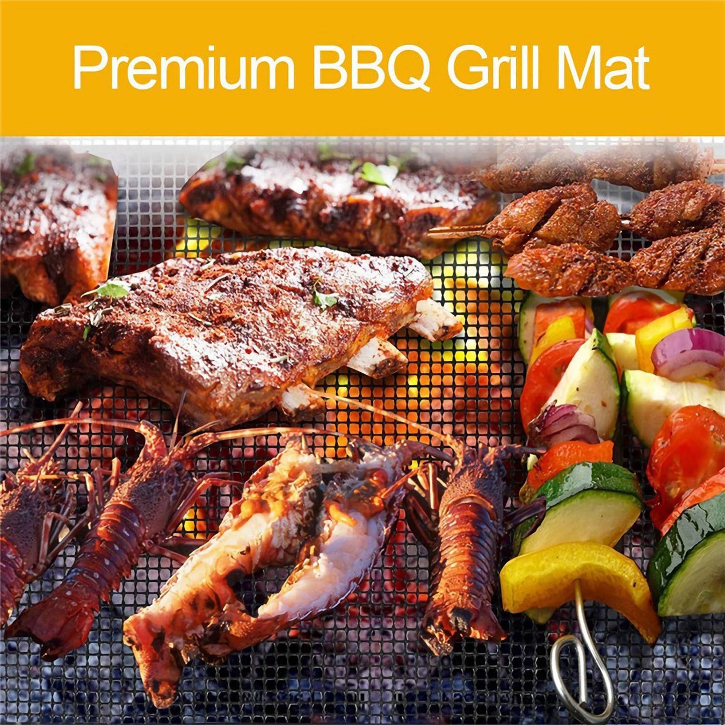 1Pc BBQ Grill Mat Non-Stick Mesh Mat Baking Sheet Liner Reusable Reversible Washable For Outdoor Gas Charcoal