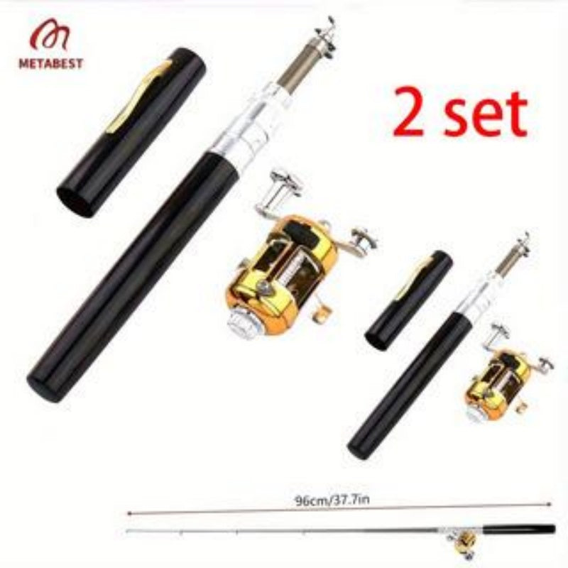 Metal Bass 2 Sets Of High-end Aluminum Alloy Pocket Size Pen Style Fishing Rod Compact, Portable And Ultra Light, Perfect Gift For Ice Raft Bridge Travel Fishing Enthusiasts And Beginners