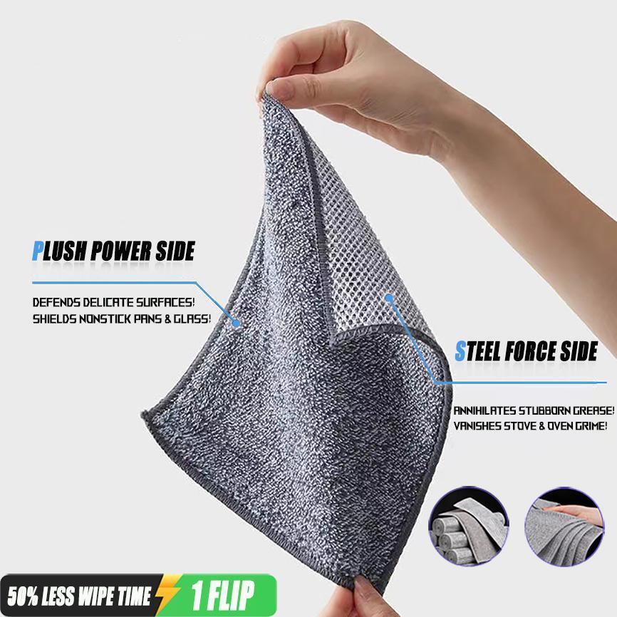2025 Upgraded Version Scratch-Free Double-Sided Dishwashing Cloth Set Stainless Steel Mesh And Microfiber Material Reusable And Washable Multifunctional Kitchen Cleaning