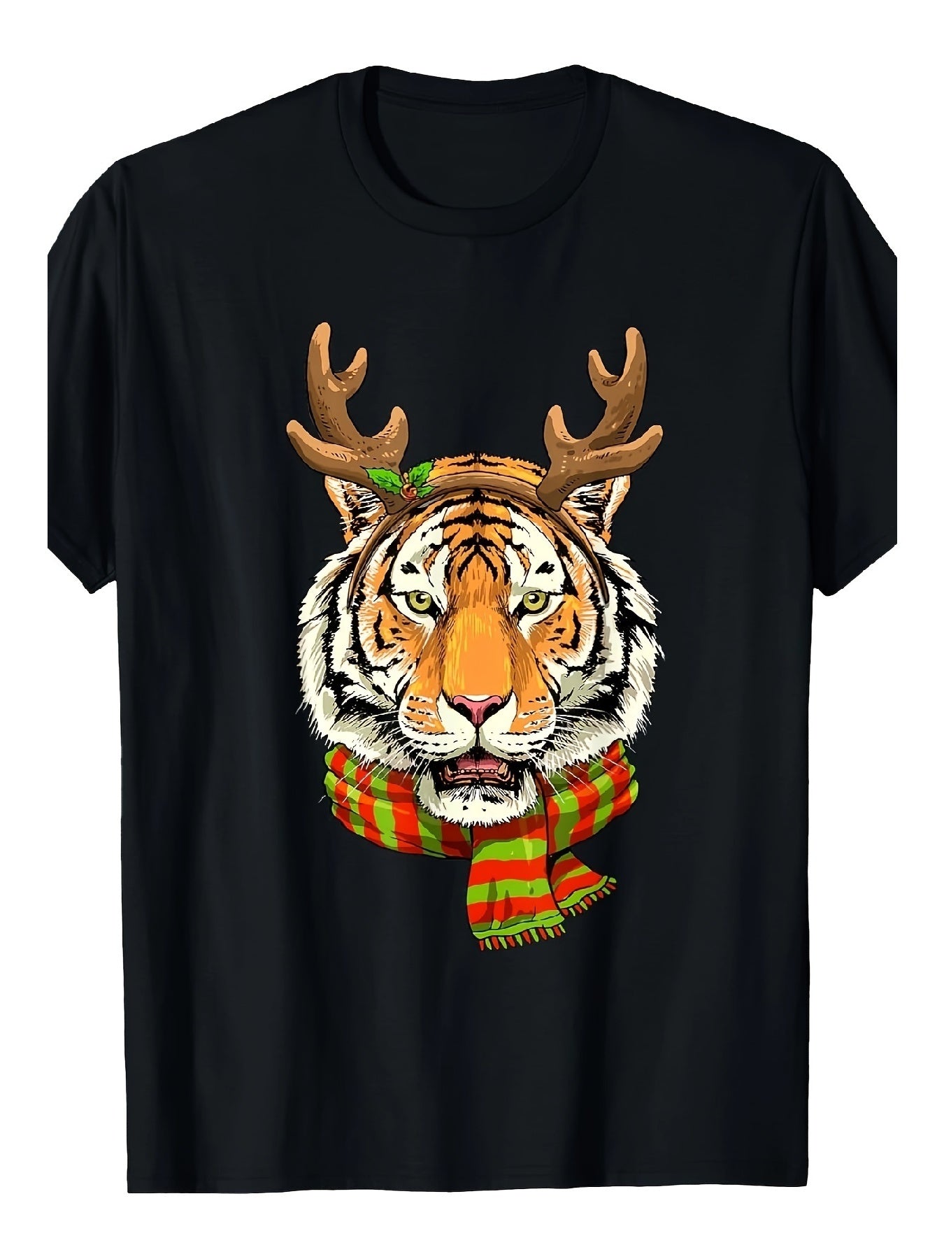 Christmas Tiger Patterned Tshirt Holiday Gift Design Unisex