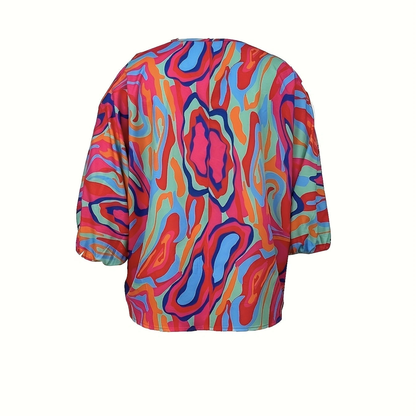 Ladies' Printed Off Shoulder V-neck Zipper Lantern Top