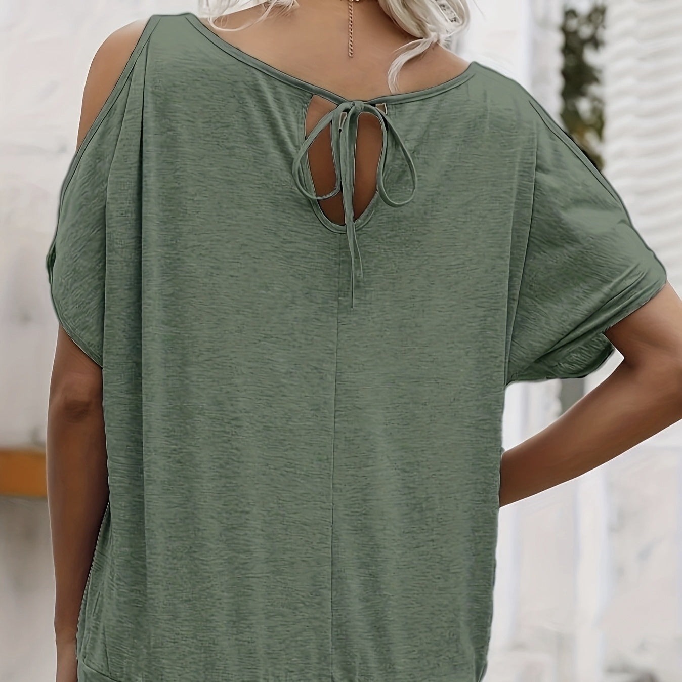 Women's Solid Color Off Shoulder Split Sleeve Round Neck Loose T-shirt