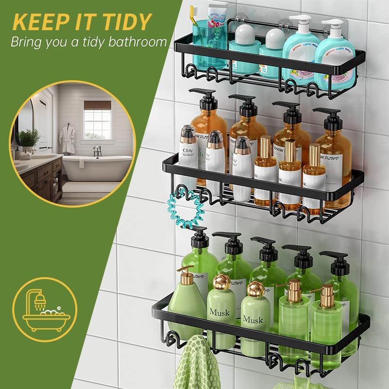 Heavy-duty Wall-mounted Shower Shelf Storage Accessories, Including Soap Dish And Toothbrush Holder, Suitable For Bathroom, Home And Kitchen, Black - EBS PLATFORM INC.