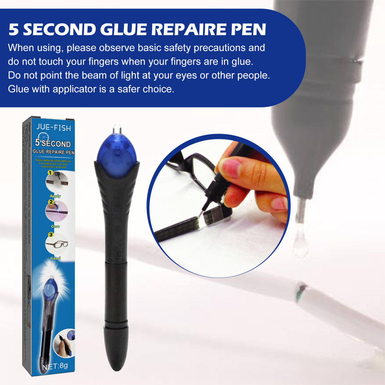 Jue-Fish UV Cure Glue Pen 5 Seconds Repair Plastic Ceramic Cable Adhesive High And Low Temperature Resistance
