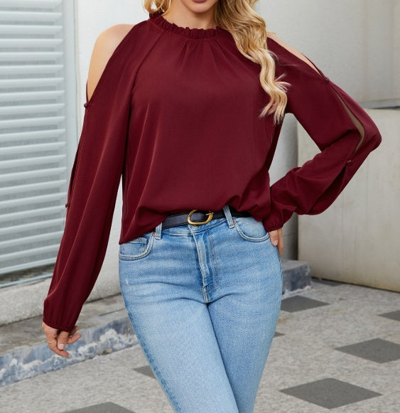 Women's New Fashionable Round Neck Off Shoulder Design Shirt