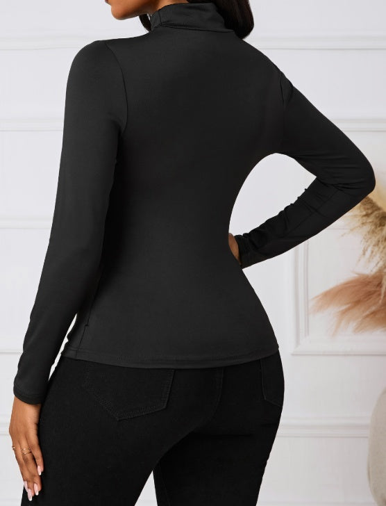 Ladies' Fashionable And Elegant Temperament Versatile Autumn And Winter Style Solid Color Base T-shirt Top