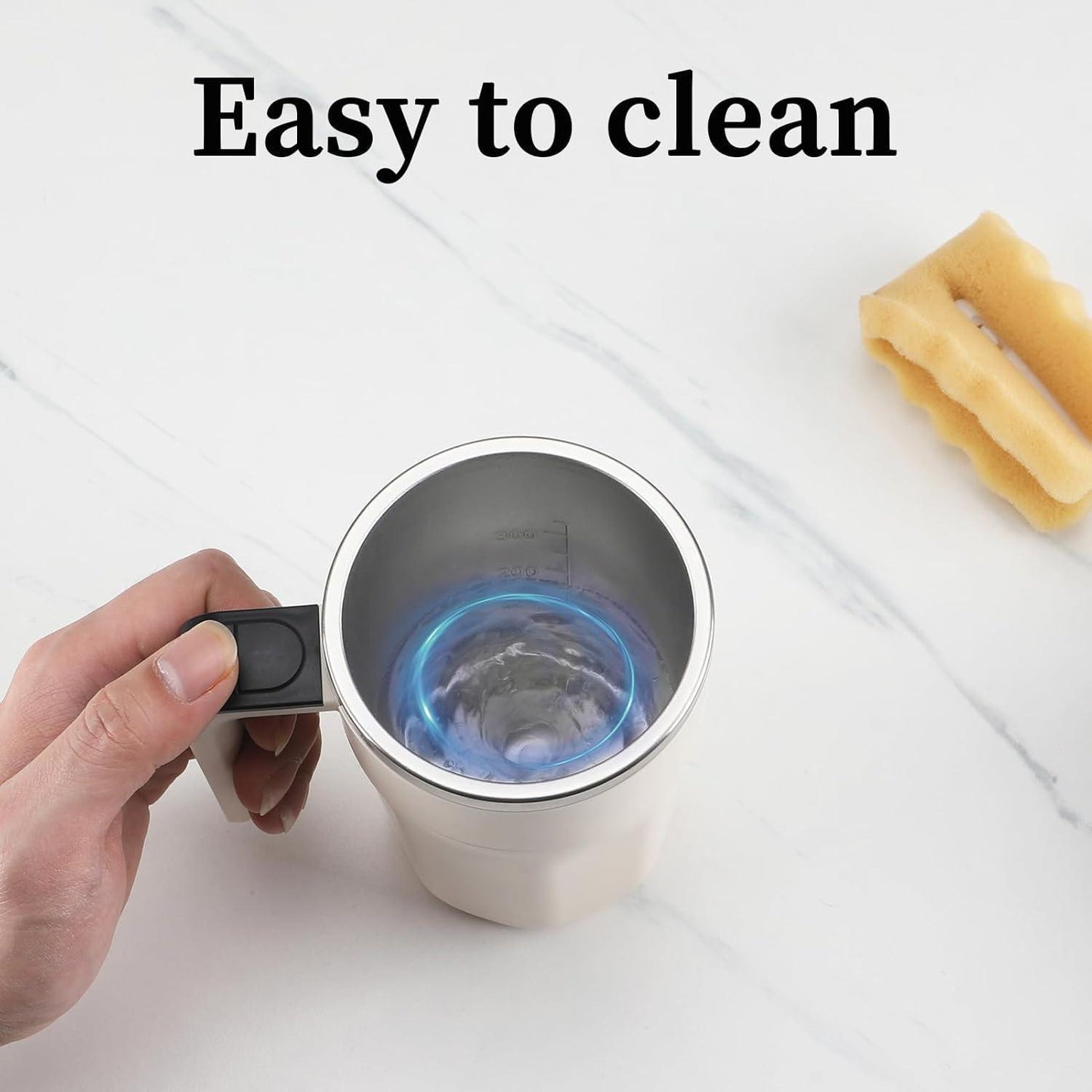 Mocha 12 Oz With Temperature Display Rechargeable Automatic Stirring Coffee Cup With Lid Suitable For Coffee Milk And Other Drinks White