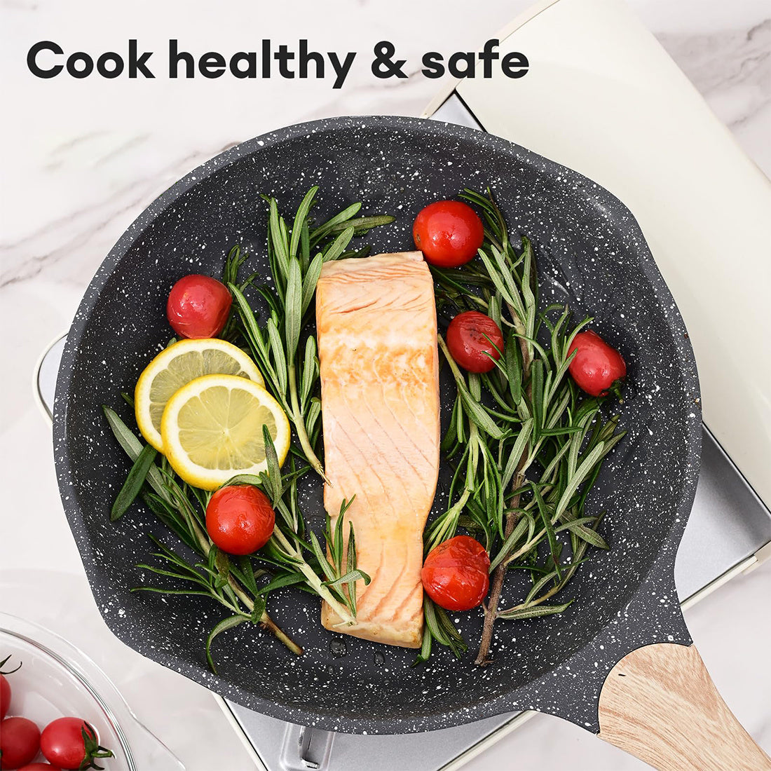 JEETEE 8 Inch Nonstick Frying Pan, Stone Coating Cookware, Nonstick Omelette Pan With Heat-Resistant Handle, Induction Skillet For Eggs