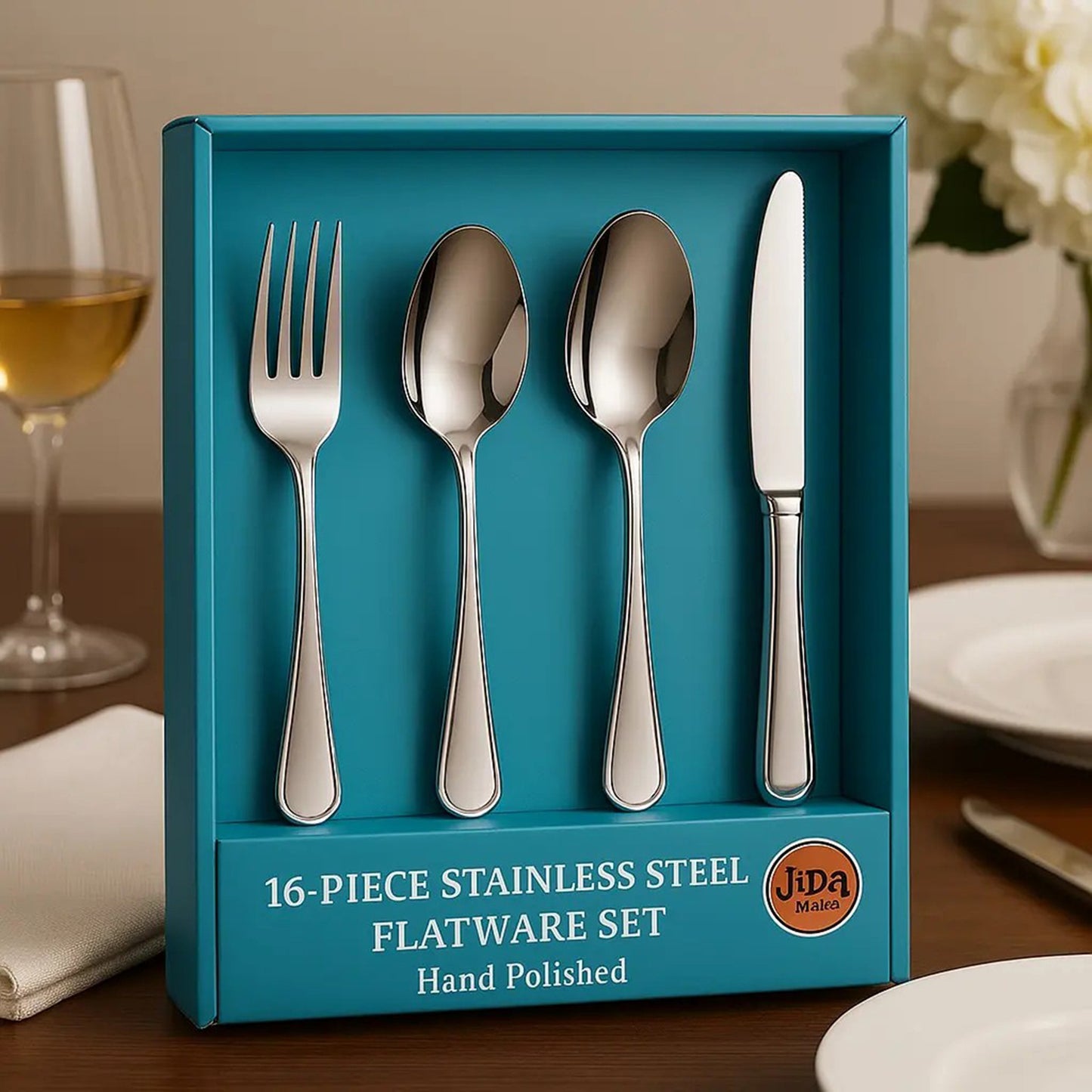 16 Piece Luxury High-end Silver Tableware Family Utensil Set - Stainless Steel 4-person Utensil Service Including Fork, Knife, Spoon, And Teaspoon - Durable, Elegant, Rust Proof Utensil Set, USPS Ship