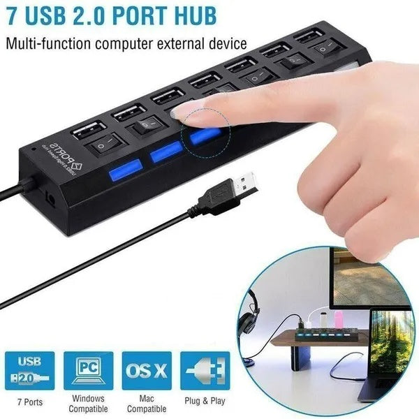 7 Port USB 2.0 3.0 Hub Splitter Adapter High Speed For PC Laptop Desktop