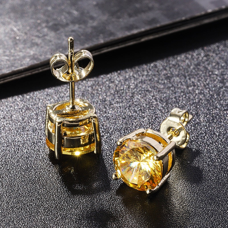 1 Pair Of Rose Gold Tone Citrine Royal Trip Jewelry Eternal Stud Earrings, Perfect Gift For Birthday, Christmas, Chinese New Year's Eve, Anniversary, Mother's Day