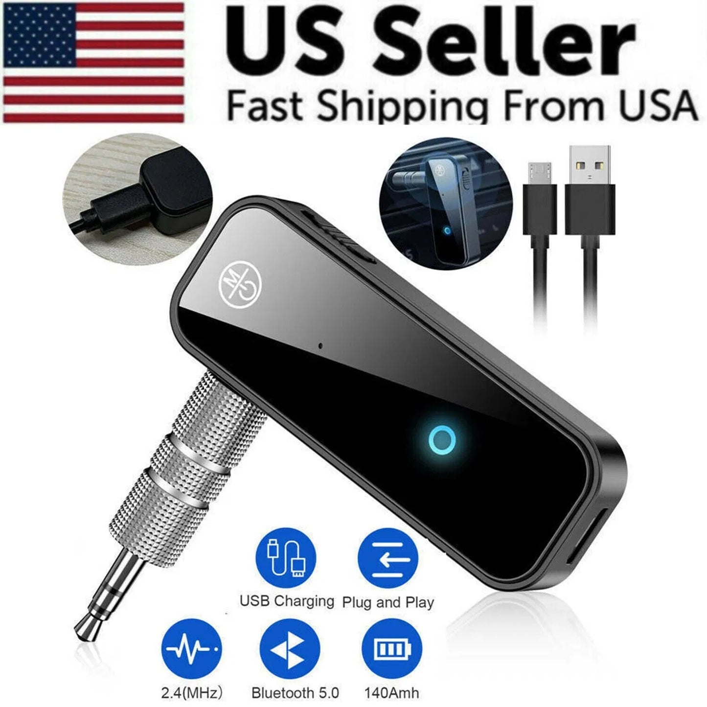 USB Wireless Bluetooth 5.0 Transmitter Receiver 2in1 Audio Adapter 3.5mm Aux Car - EBS PLATFORM INC.