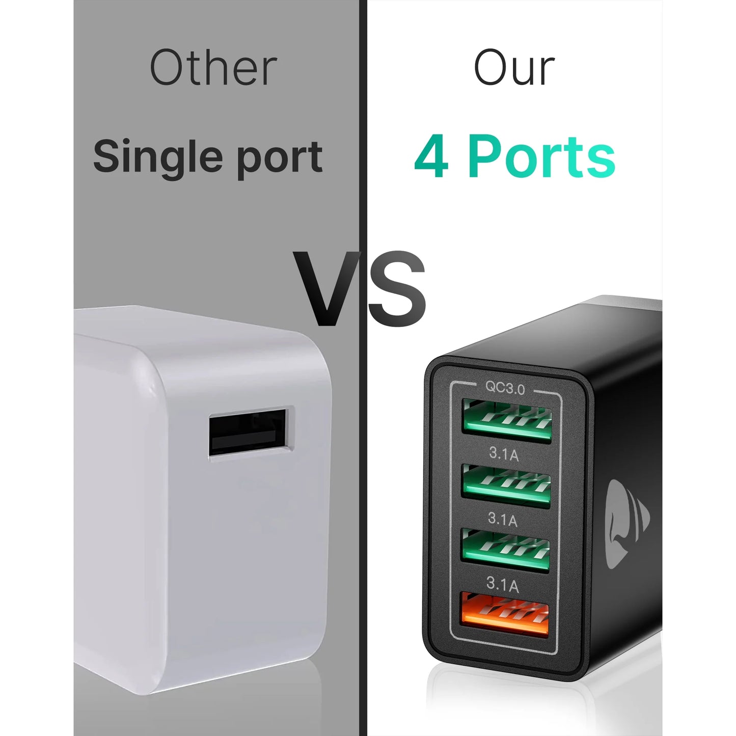 USB Wall Charger Block, 40W 4-Port Fast Charging Block Power Adapter for iPhone, Samsung Galaxy, Black