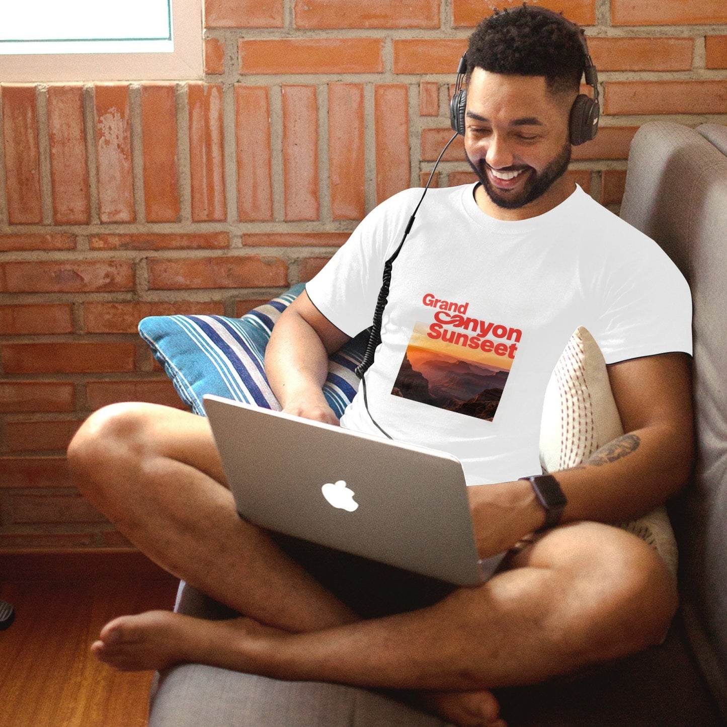 Grand Canyon Printed Men's Pure Cotton T-shirt - Casual Round Neck, Slightly Elastic, Suitable For Summer Knitted Fabric, Classic Fit Adult Shirt, Couple's Shirt