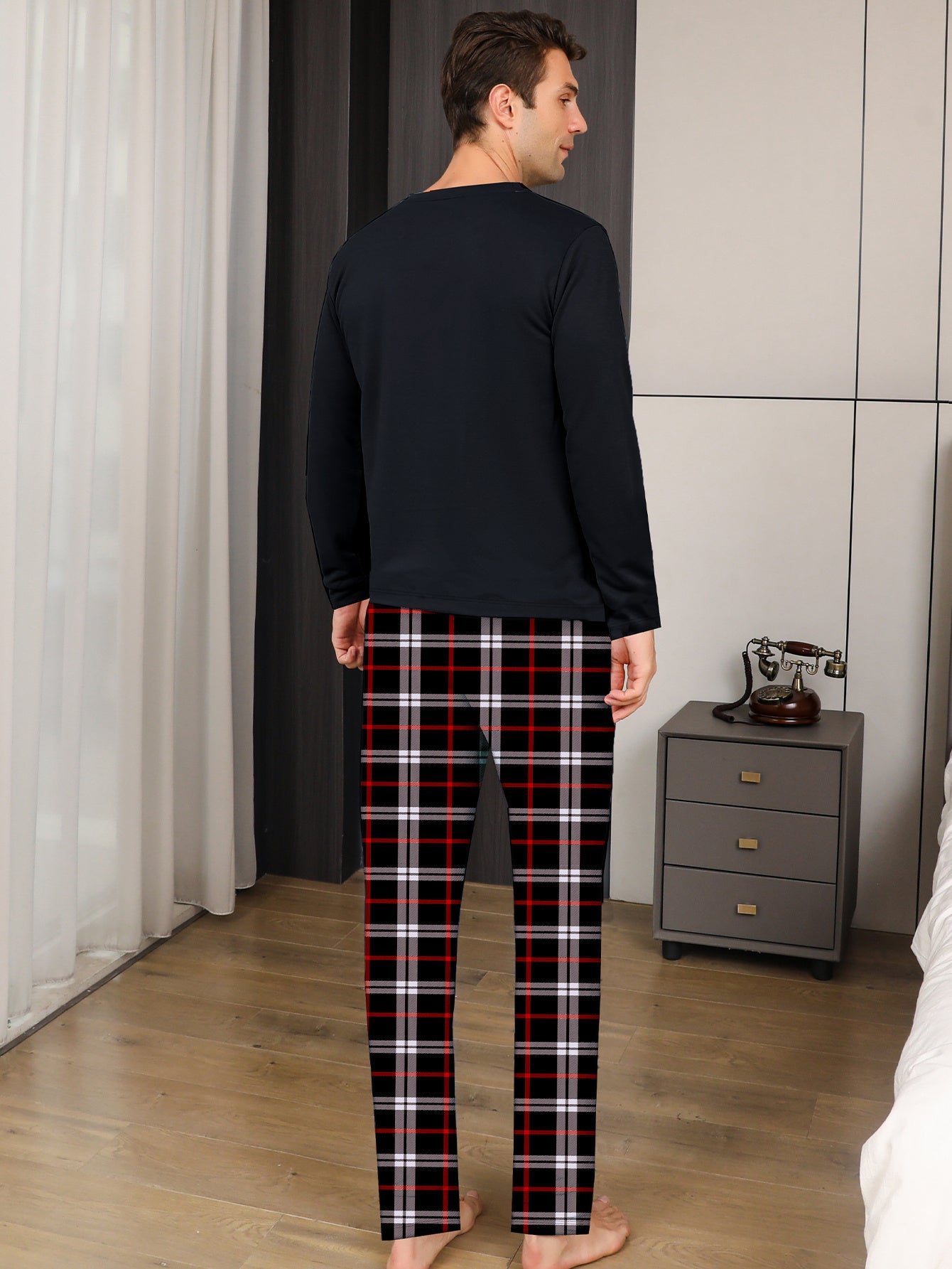 Ice Silk Long Sleeve Long Pants Men's Pajama Set