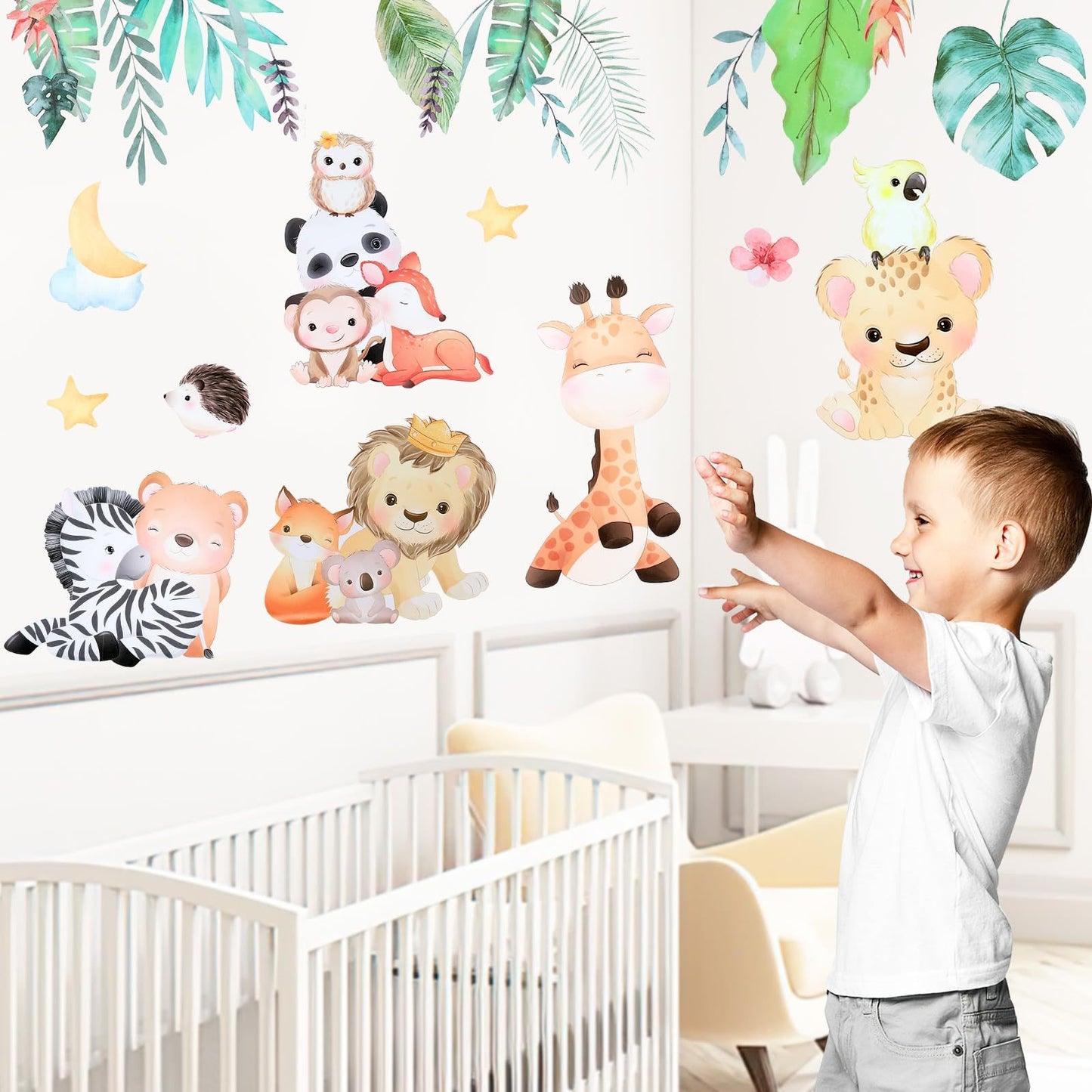 Wall Sticker Jungle Animals Wall Sticker Children's Room Animal Tree Wall Sticker Animal Party Elephant Giraffe Wall Sticker Children's Room Boy Baby Room Bedroom Wall Decoration,481-6789-MG