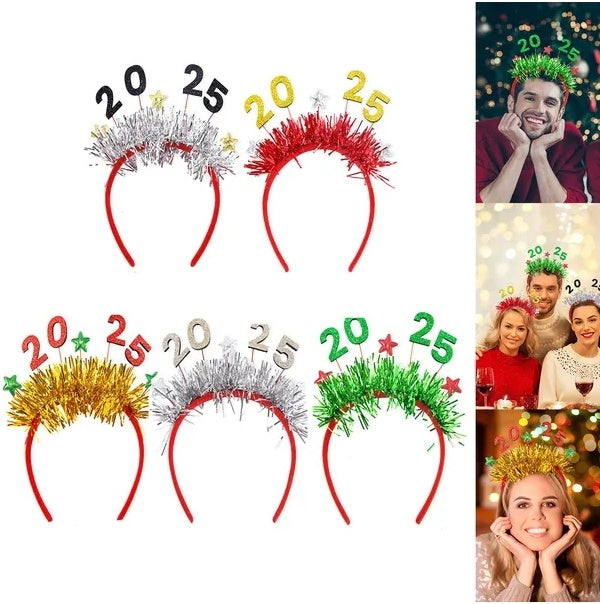 5PCS 2025 New Year Headband New Year's Eve Hat Star Hairbands Christmas Plastic Hair Bands With Sequins For New Year Eve Headpiece Birthday Carnival Party Props Decoration - EBS PLATFORM INC.