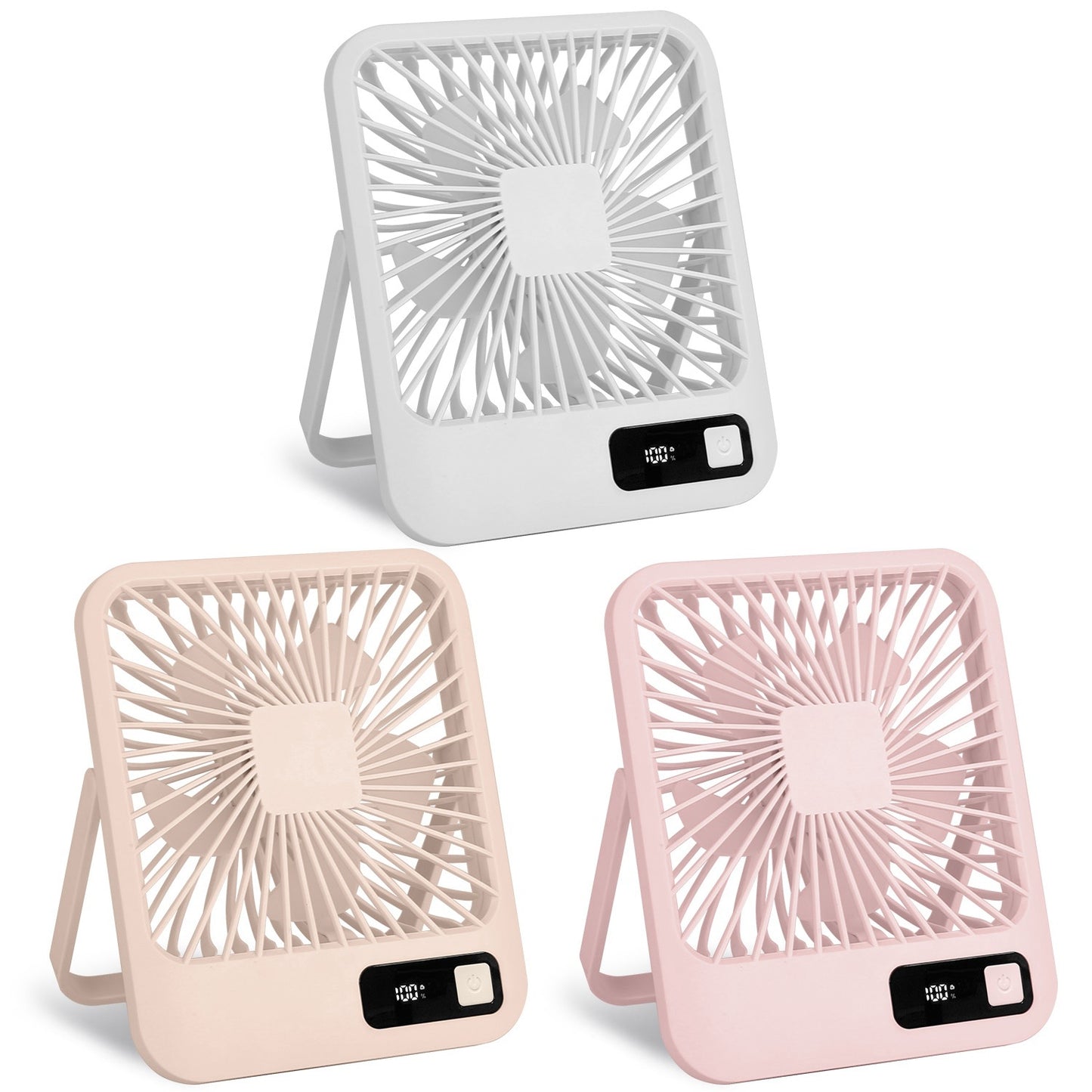 3 Colors Options -- 1Pc Mini Desktop Cooling Fan Rechargeable Battery Powered Personal Fan Speed Adjustment Strong Airflow Quiet Travel Fan With LCD Display For Home Office Travel