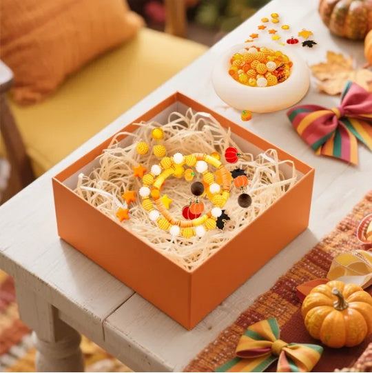 1510 Pcs Fall Bracelets Beads Kit With 24 Grid Storage Box Maple Leaf Pumpkin Star Shaped Clay Beads For Jewelry Making Beads Heishi Beads For DIY Craft Thanksgiving Harvest Party Gift